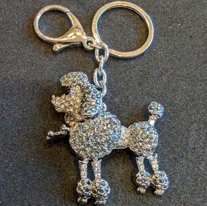 Keychain Silver Poodle With Rhinestones